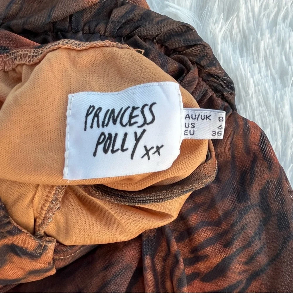 Princess Polly Harlan Mini Dress Tiger Brown 4 - Picture 5 of 5
